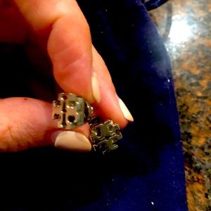 Tory Burch Silver Logo Earrings